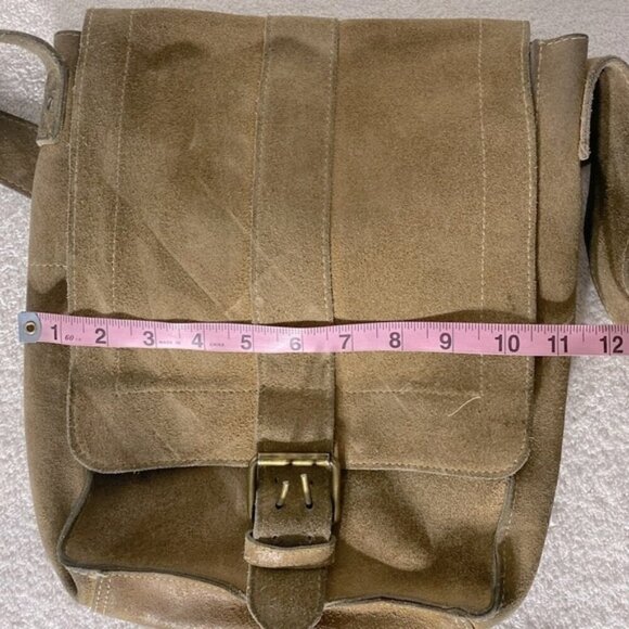 Vintage Tan Suede Leather Cross Body Boho Hobo Shoulder Bag Purse - Picture 14 of 15